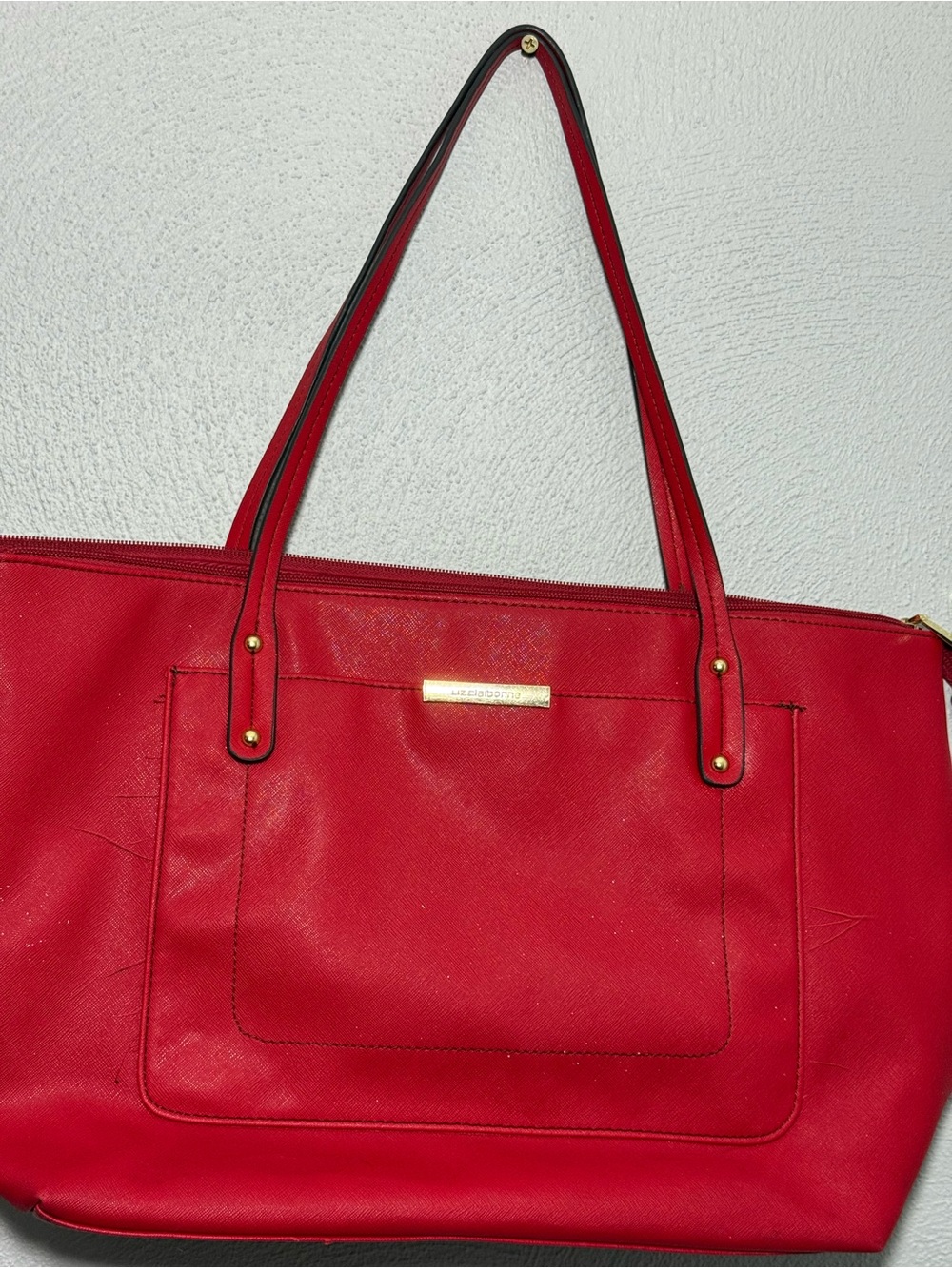 Liz Claiborne Red Tote with Gold-Tone Accent